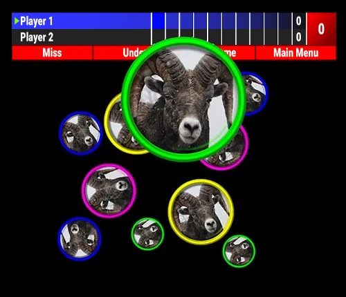 Animal face match axe game with green targets and wild animals