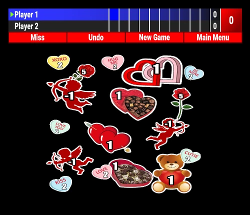 Valentine’s Day axe game with hearts and love-themed graphics